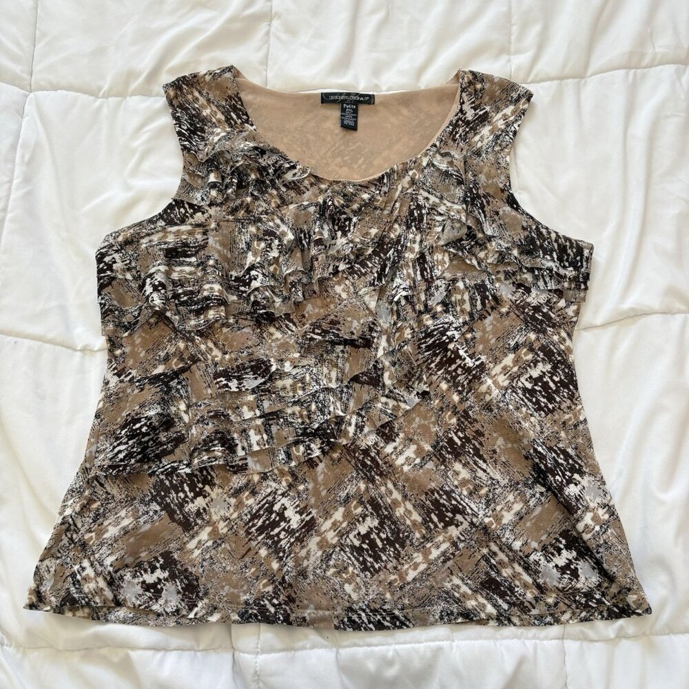 Vintage 90s Y2K Mesh Ruffle Cascade Top‎ Blouse Womens Size XL Dainty Romantic